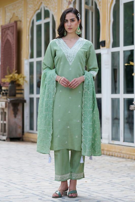Pista Color Silk Blend Fabric Smart Embroidered Girlie Trendy Salwar Suit