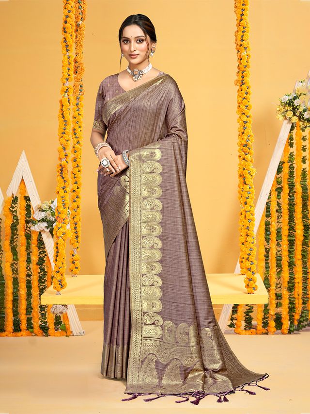 Brown color Beautiful Assam Silk Fabric Saree Woven Designer Saree