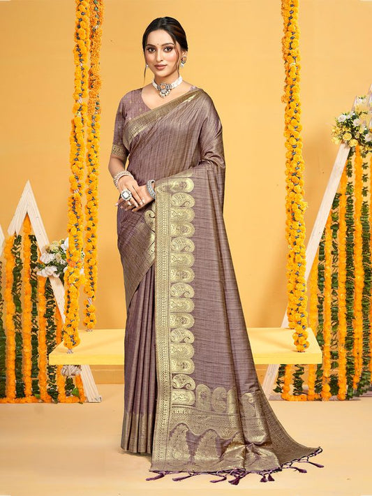 Brown color Beautiful Assam Silk Fabric Saree Woven Designer Saree