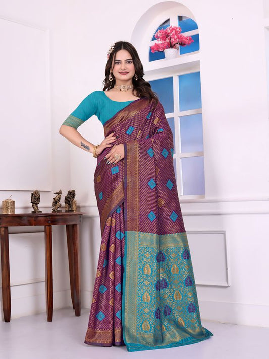 Purple Color Festive Special Traditional Art Silk Woven Designer Saree