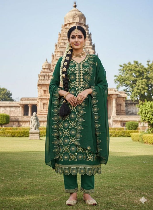 Green Color Georgette Fabric Beautiful Embroidered Salwar Kameez
