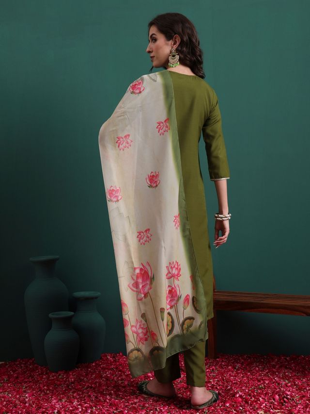 Olive Color Beautiful Ethnic Suit For Classy Trendy Girl