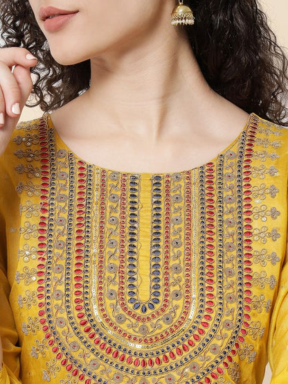 Yellow Color Chanderi Modal Fabric With Beautiful Embroidered Work Fancy Looks