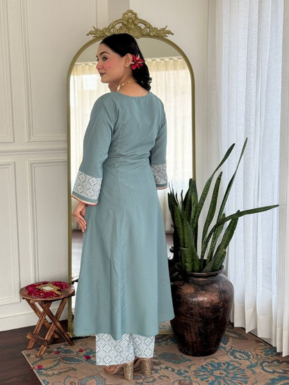Green Color Rayon Fabric Designer Ethnic Readymade Kurta Set