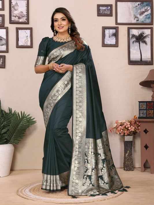 Black Banarasi Silk Saree With Weaving Work