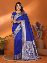 Blue Banarasi Silk Saree With Weaving Work