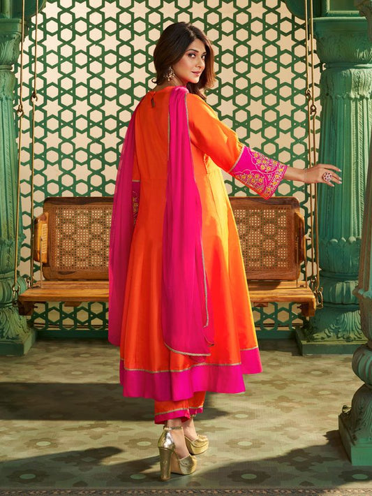 Orange Color Beautiful Chanderi Fabric Designer Ceremonial Readymade Suit