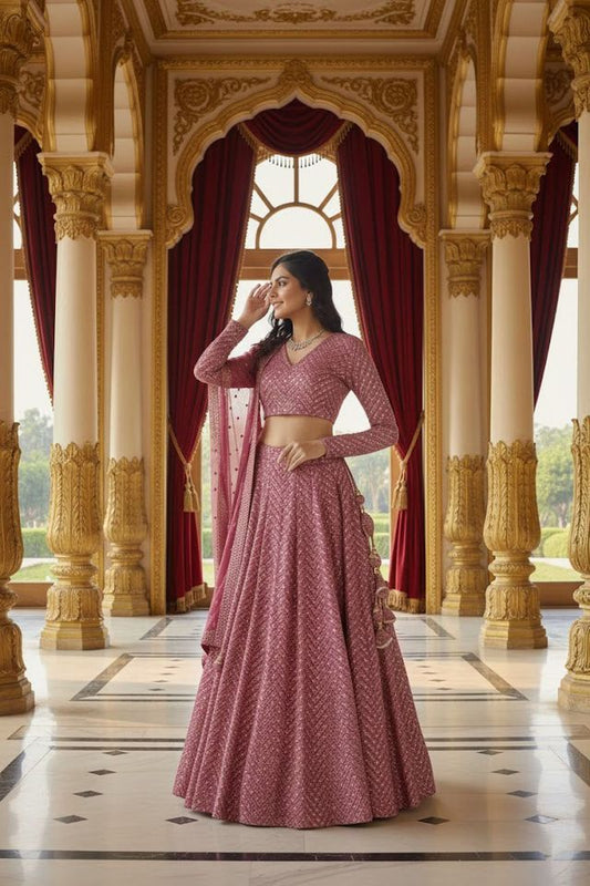 Turquoise Designer Lehenga with Dupatta – Indian Ethnic Wear HKV-003520 METALIC PINK