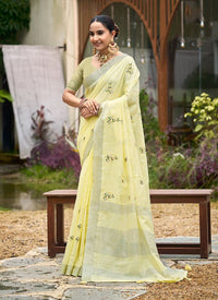 Yellow Color Beautiful Linen Fabric Sophisticated Ethnic Saree