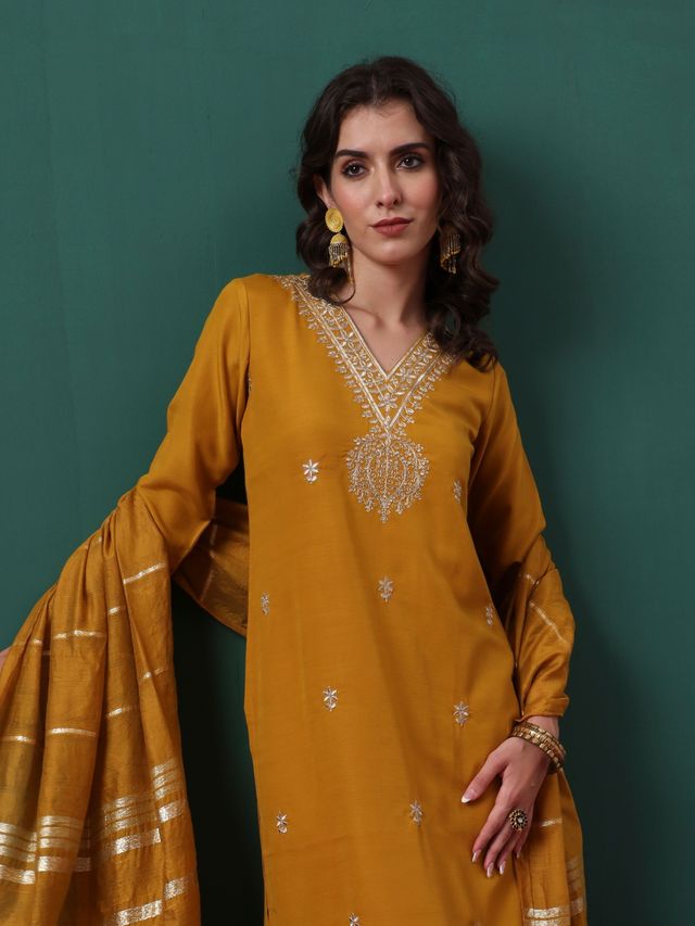 Mustard Color Beautiful Ethnic Suit For Classy Trendy Girl