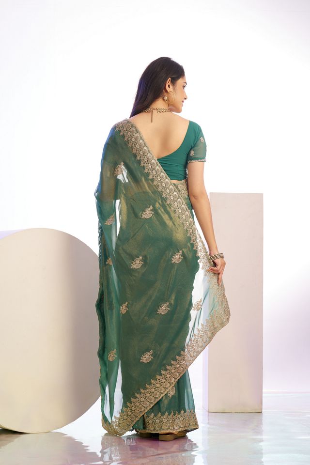 Chiku Color Stylish Heavy Partywear Saree For Rich Girlie Looks