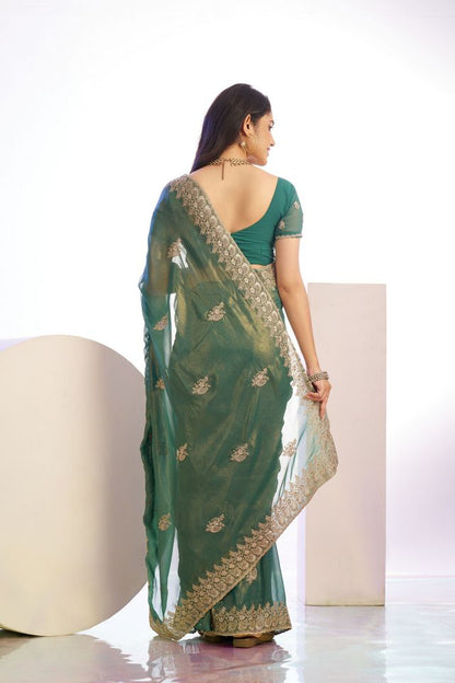 Chiku Color Stylish Heavy Partywear Saree For Rich Girlie Looks