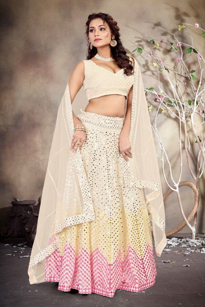 Turquoise Designer Lehenga with Dupatta – Indian Ethnic Wear HKV-003170 CREAM