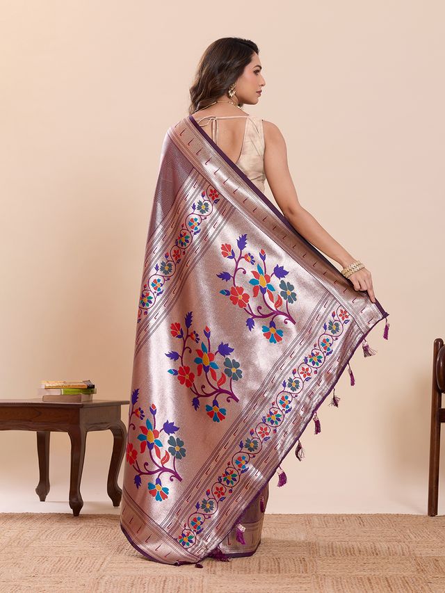 Purple Color Beautiful Soft Silk Fabric Woven Designer Saree