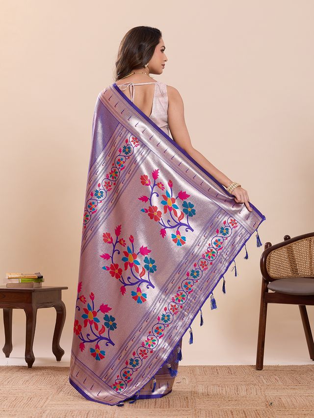 Voilet Color Beautiful Soft Silk Fabric Woven Designer Saree