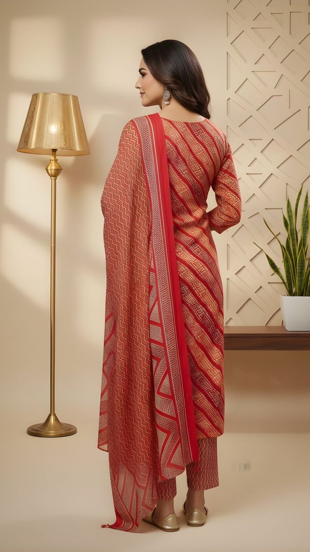 Red Color Cotton Fabric Stylish And Trendy Kurta Set For Ethnic Girls