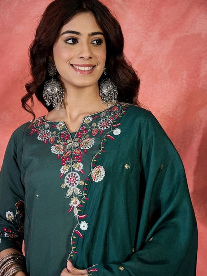 Green Color Chanderi Silk Fabric Beautiful Graceful Readymade Palazzo Dress