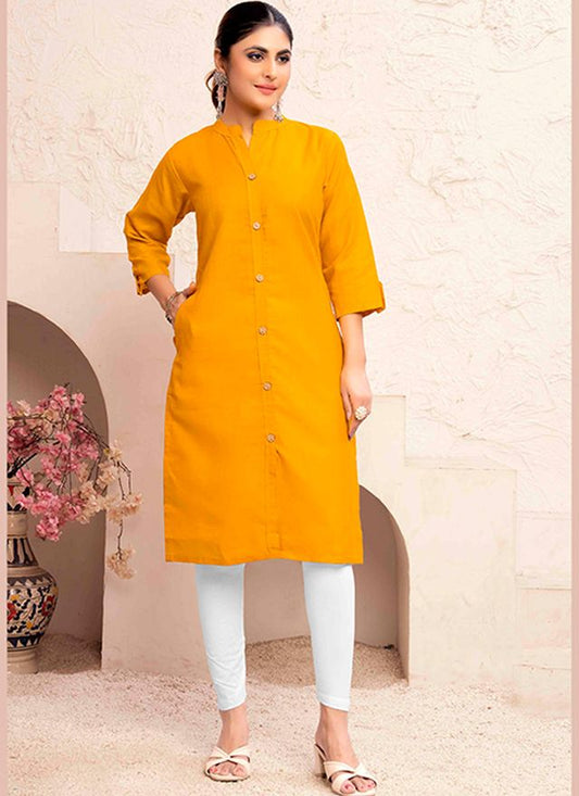 Yellow Color Magic Cotton Fabric Solid Designer Formal Girlie Kurta