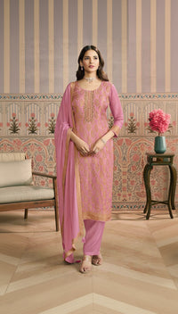 Peach Color Viscose Jacquard Fabric Woven Designer Partywear Salwar Kameez