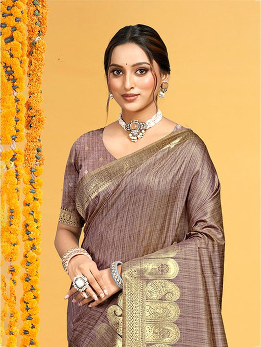 Brown color Beautiful Assam Silk Fabric Saree Woven Designer Saree