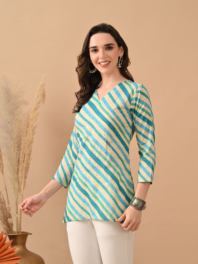 Teal Color Cambric Cotton Fabric Designer Printed Formal Short Kurta 4249