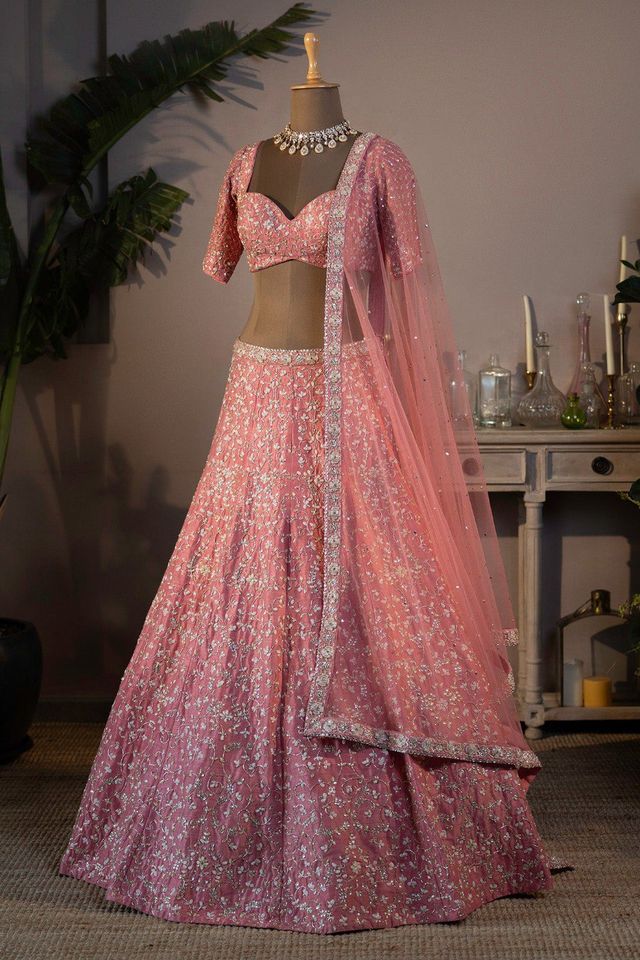 Turquoise Designer Lehenga with Dupatta – Indian Ethnic Wear HKV-003020 PINK