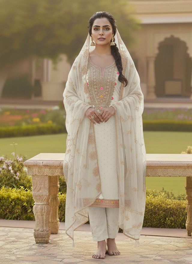 Chanderi Butti Fabric Beautiful Embroidered Suit