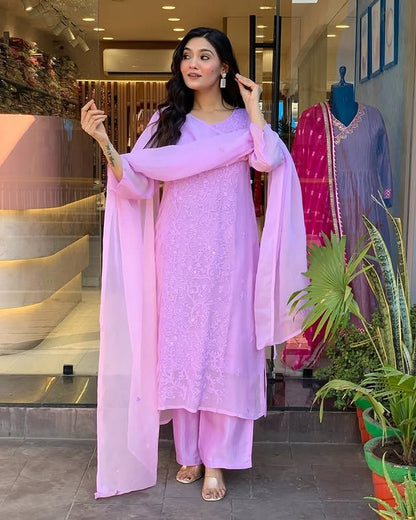 Lavender Color Georgette Fabric Elegant Salwar Kameez