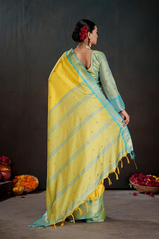 Yellow Color Graceful Art Silk Fabric Woven Jacquard Designer Saree