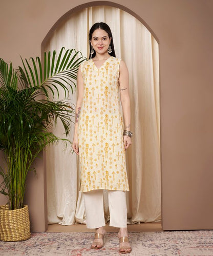 Mustard Color Cotton Fabric Designer Printed Stylish Formal Kurta
