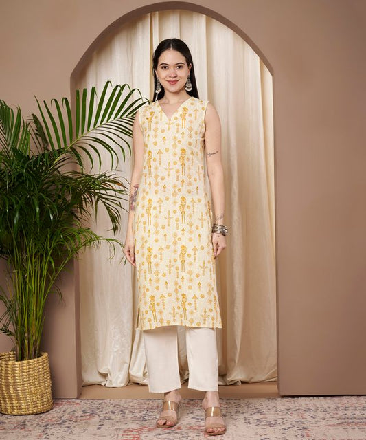 Mustard Color Cotton Fabric Designer Printed Stylish Formal Kurta