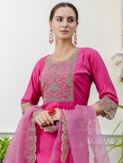 Pink Color Designer Embroidered Silk Blend Ethnic Festive Special Suit