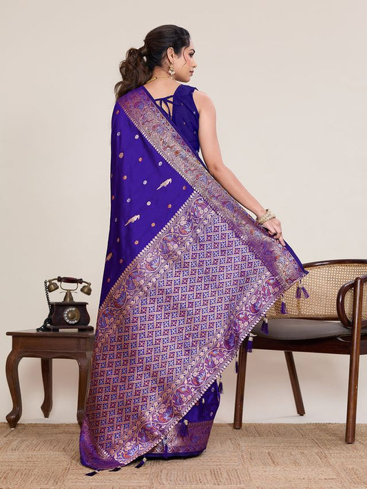 Purple Color Designer Woven Work Graceful Partywear Saree