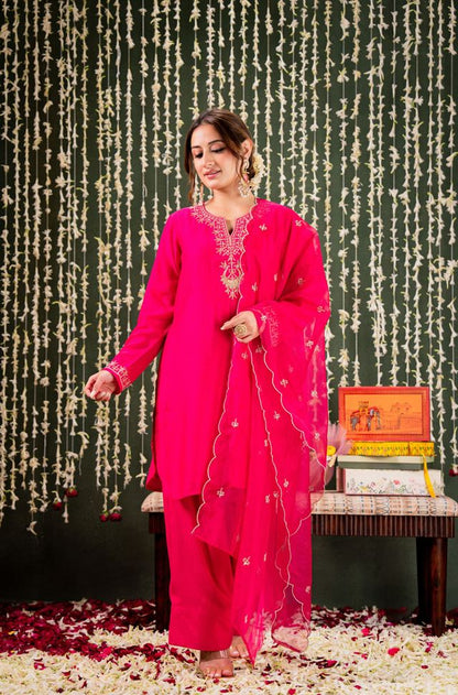 Pink Chanderi Fabric Beautiful Graceful Ceremonial Kurta Set