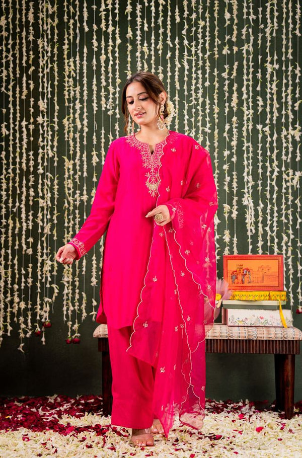Pink Chanderi Fabric Beautiful Graceful Ceremonial Kurta Set