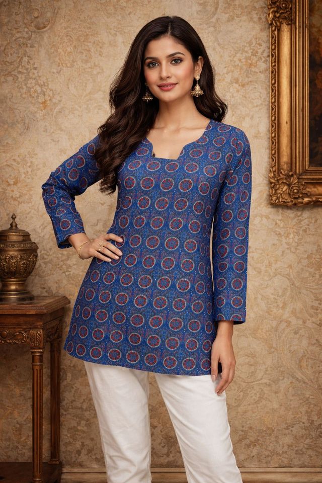 Blue Color Muslin Fabric Formal Looks Kurta For Girls