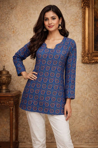 Blue Color Muslin Fabric Formal Looks Kurta For Girls