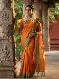 Mustard Color Soft Silk Fabric Woven Jari Designer Ethnic Party Looks Saree