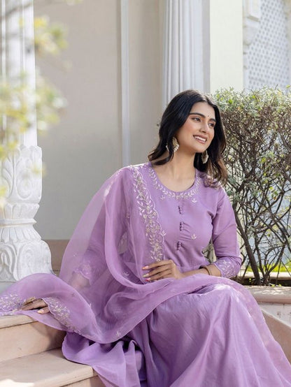 Lavender Color Rayon Fabric Designer Embroidery Work Graceful Partywear Suit