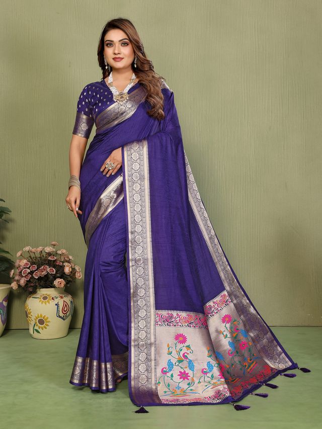 Violet Color Paithani Silk Fabric Paithani Woven Gala Designer Saree
