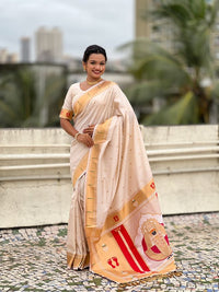 Cream Color Soft Silk Fabric Woven Paithani Designer Cultural Rich Saree