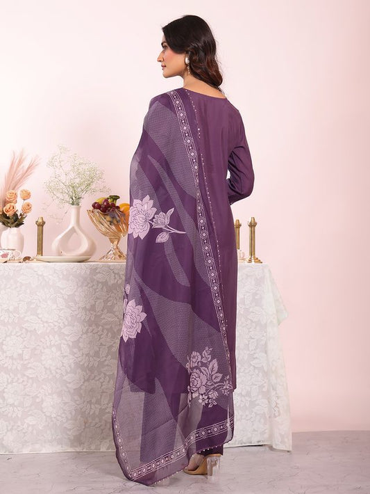Purple Color Poly Silk Fabric Smart Ethnic Partywear Kurta Set