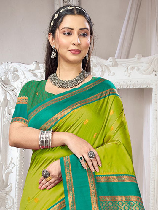 Olive Green Color Silk Blended Woven Designer Ethnic Partywear Saree