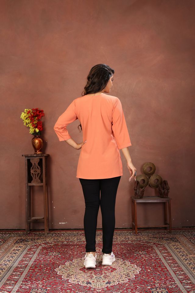 Peach Color Rinkal Cotton Fabric Formal Looking Casual Short Kurta