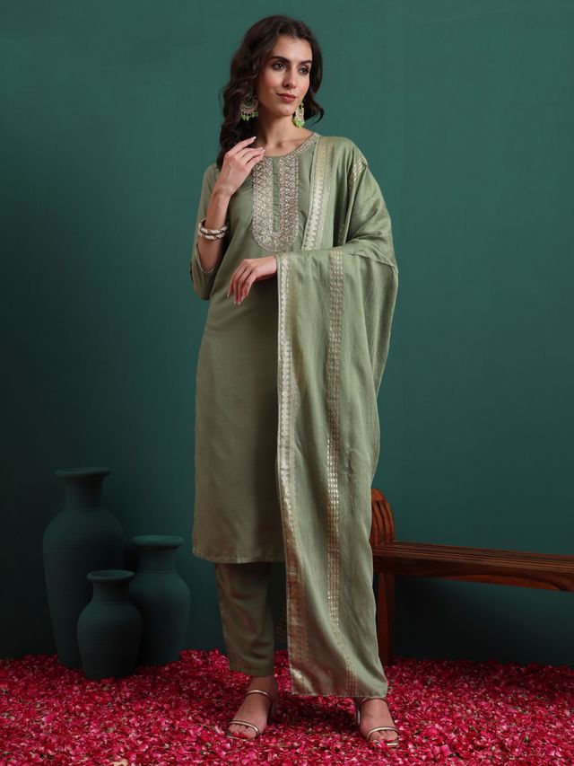 Green Color Beautiful Ethnic Suit For Classy Trendy Girl