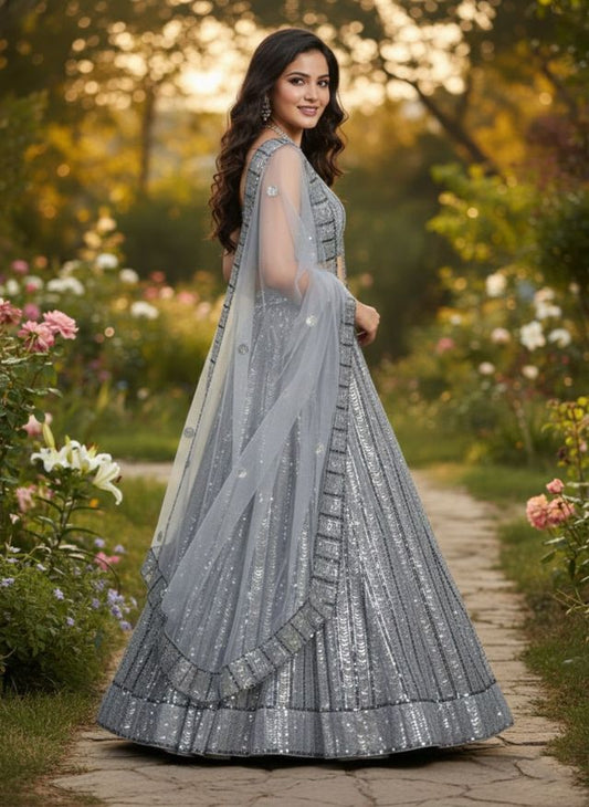 Zariya Turquoise Party Wear Lehenga HKV-002560 GREY