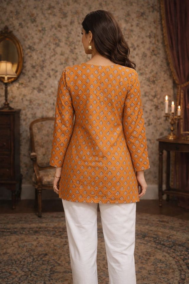 Orange Color Muslin Fabric Formal Looks Kurta For Girls
