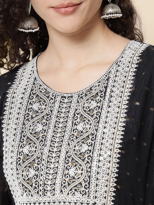 Black Color Chanderi Modal Fabric With Beautiful Embroidered Work Fancy Looks