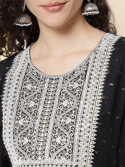 Black Color Chanderi Modal Fabric With Beautiful Embroidered Work Fancy Looks