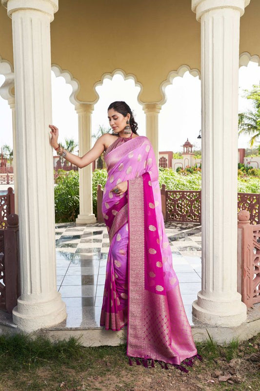 Purple Color Georgette Fabric Heavy Wevon Designer Work Graceful Saree
